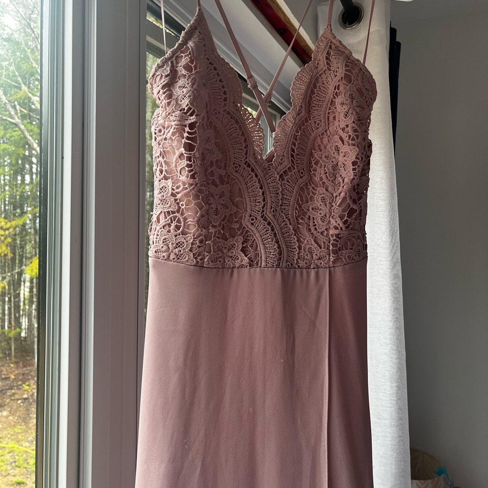 Pink Lace Maxi Dress with Spaghetti Straps